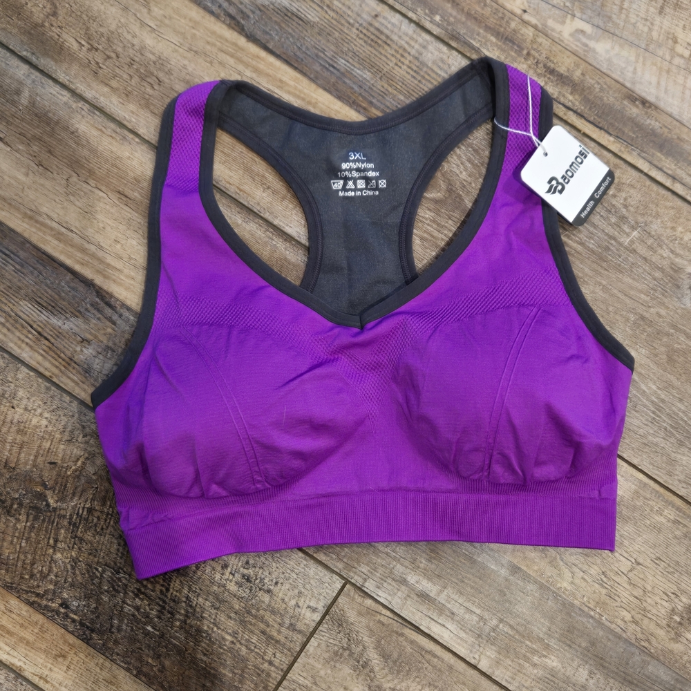 Baomosi Purple And Gray NWT Sports Bra With Padding. Size 3XL